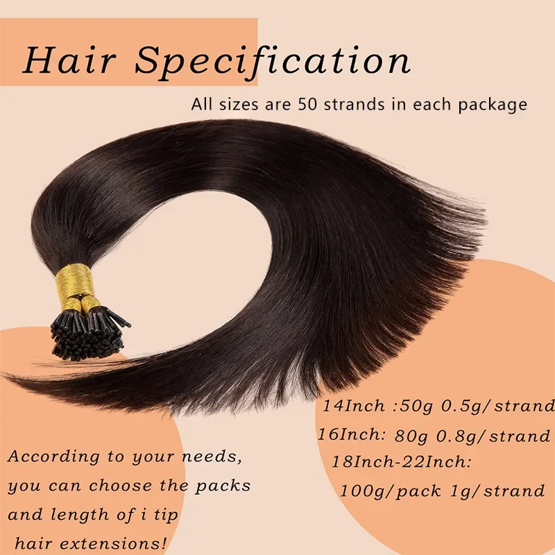 Extensões de cabelo humano real I Tip Preto #1b 50g 50set_voghion.com