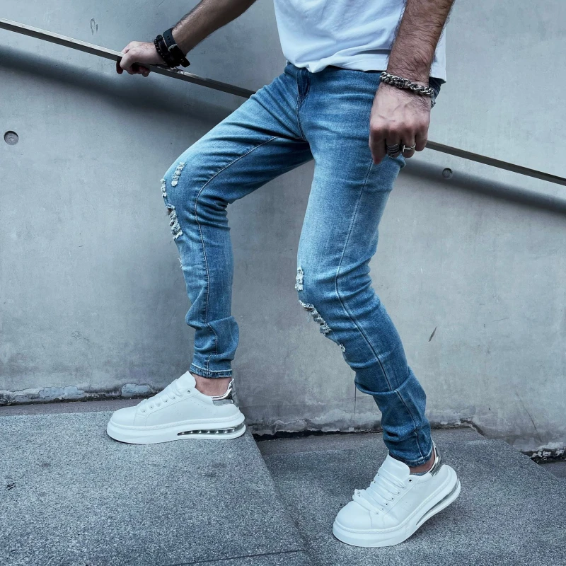 2023 Fashion Trouser Custom Men Denim Pant Hole Slim Stylish Mens Jeans