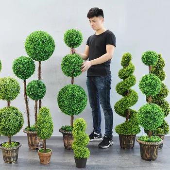 Manufacturer Cheap wholesale Home Decor bonsai tree Green Ornamental Plastic artificial buxus topiary plant tree