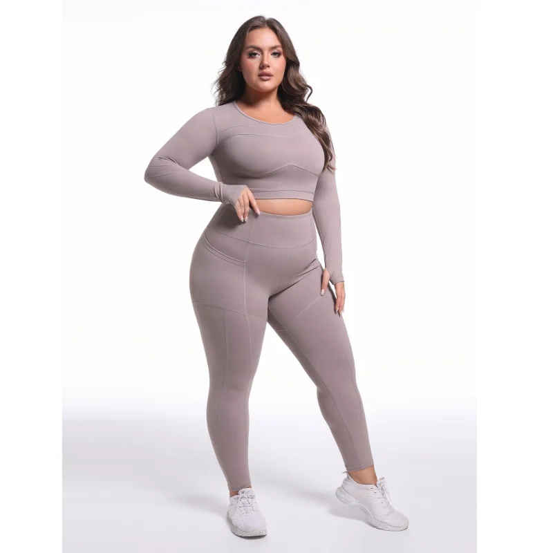 product odm plus size quick dry running jackets long sleeve yoga sets outdoor fitness gym training lady fitness yoga pants with pocket-59