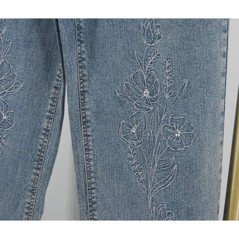 Chic Floral Embroidered Women's Jeans Trendy High Waist Wide Leg Denim Pants Fashion Casual Loose Trousers