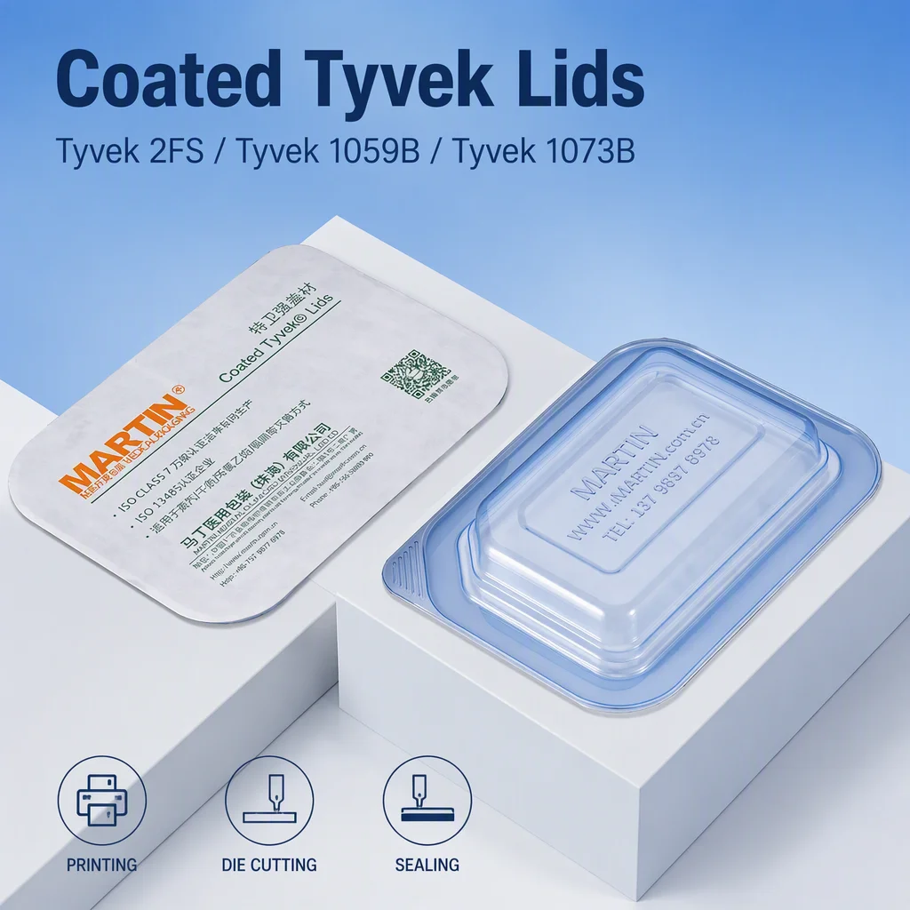 EO Gamma Sterilizable Tyvek Coated Lidstock Peelable Sealing Lids for Thermoformed Medical Trays ISO 11607 Certified Printing