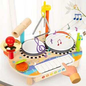 Montessori Wooden Early Education Multifunctional Drum Set Releases Baby's Musical Puzzle Enlightenment Toy Music Table