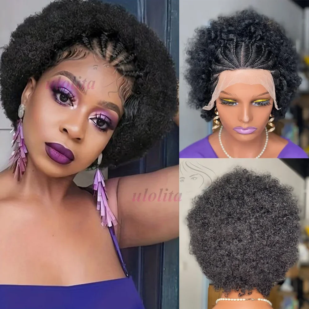 13x4 Lace Frontal Afro Krøllet Paryk 100% Brasiliansk Remy Hår 6 Ombre Highlights Bouncy Krøllet Paryk Ægte Hår Parykker med Fletninger_voghion.com