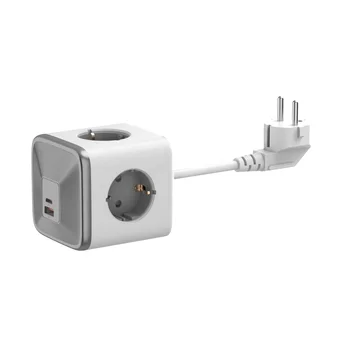 EU/AU/US/UK 20W New Design Extended Powercube with 4 Outlets 2 USB Ports(1 USB-A/1 USB-C) and A Straight Plug Fast Charger