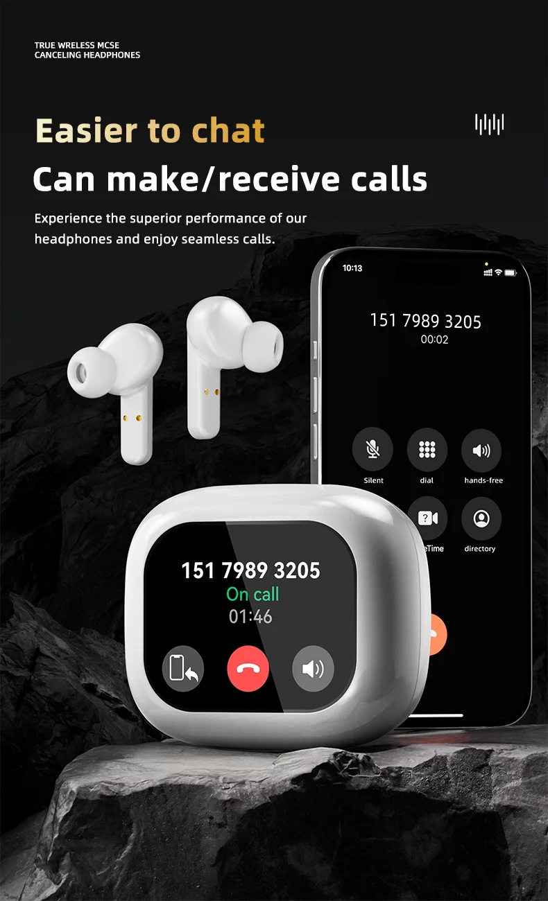 TWS WT-7 Earphone Wireless BT V8 Earbuds ANC Noise Cancelling Headphone In Ear Touch Screen Controls Headset
