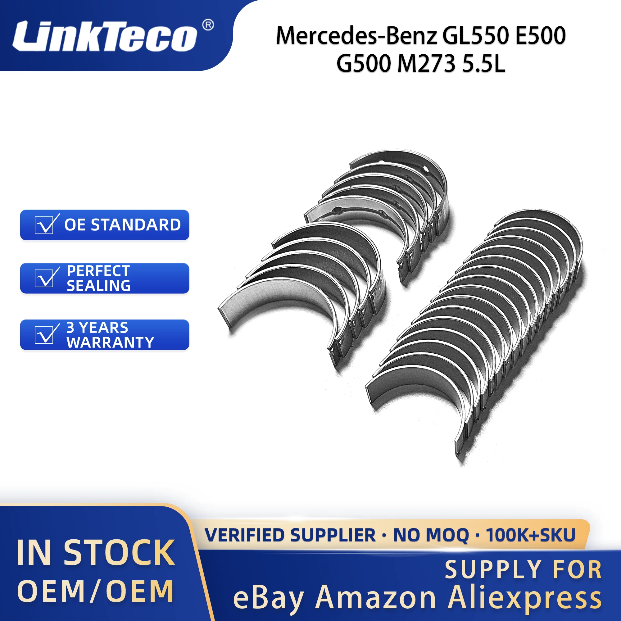 Linkteco Engine Main & Con-Rod Bearings for Mercedes-Benz GL550 E500 G500 M273 5.5L V8 GAS DOHC 2007-2016 2720300060 2720330001