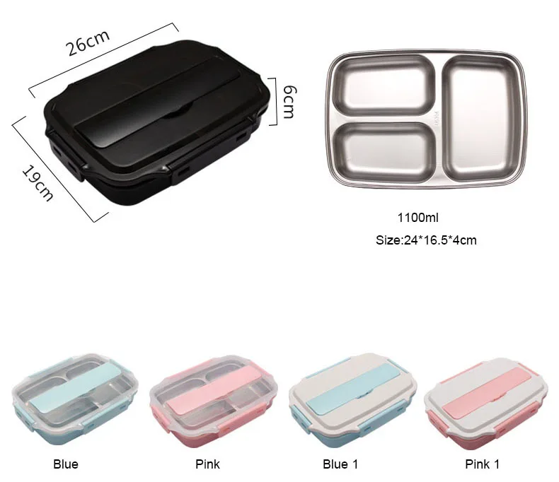 Customize 3 Grids Stainless Steel Soup Box Food Container Bento