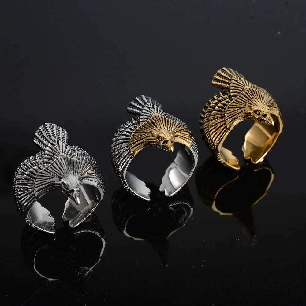 Bague Aigle Argent - Tête Dorée