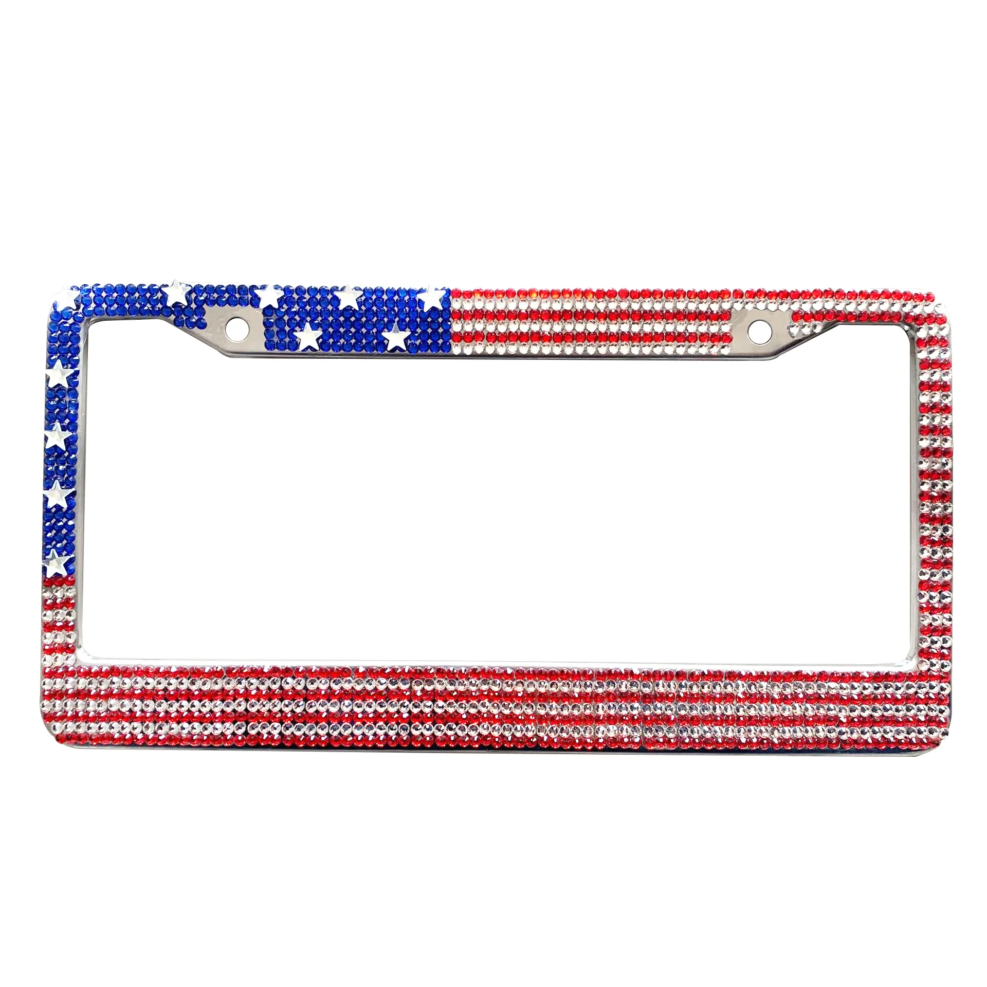 USA Flag Sparkly Bling License Plate Frame Stainless Steel Rhinestone License Plate Holder Glitter Crystal License Plate