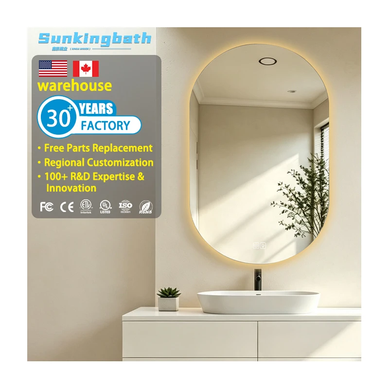 Modern Oval LED Bathroom Mirror Defogging Pad Touch Smart Mirror EMC Certified Bathroom Mirror with Led Light Touchless Anti Fog