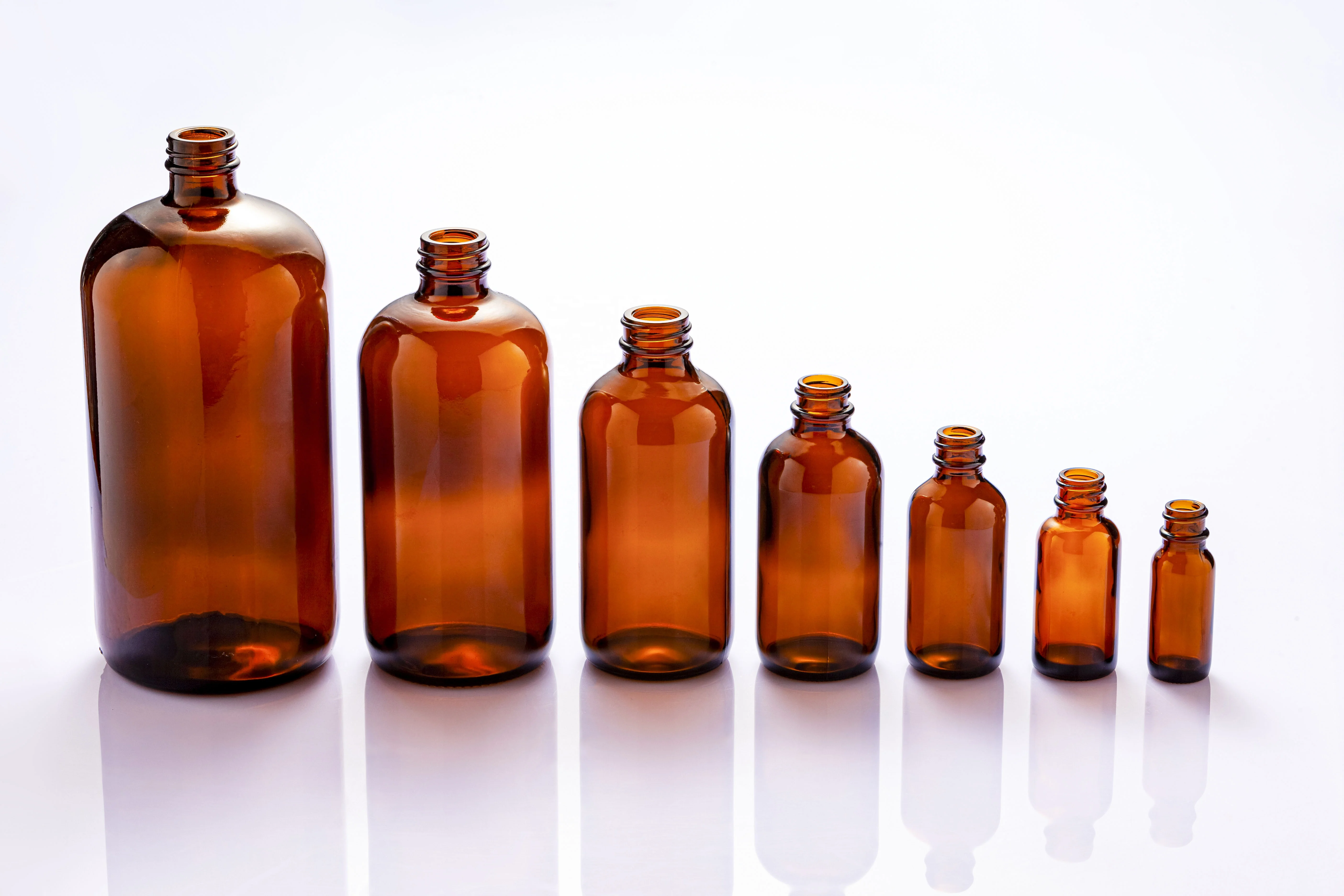 2盎司4盎司8盎司16盎司32盎司化妆品透明琥珀波士顿圆形玻璃瓶药液