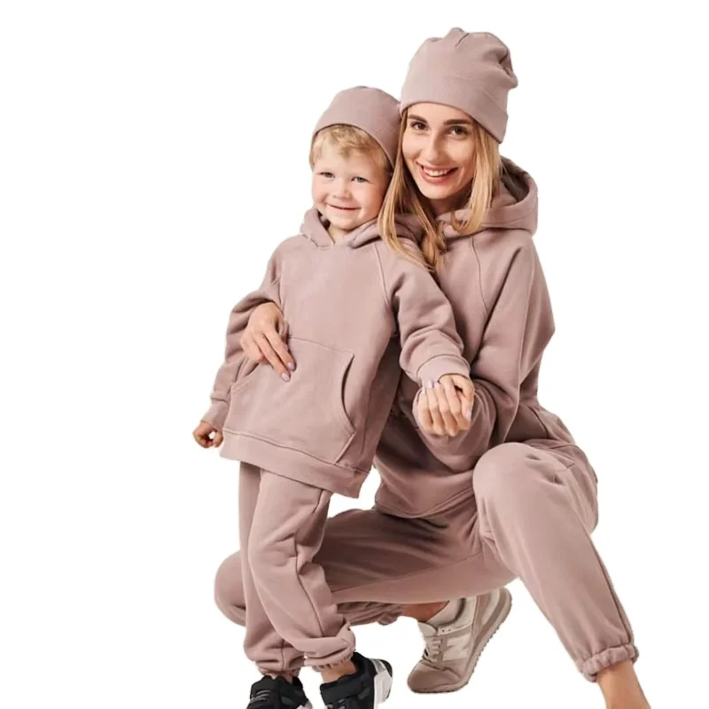 Organic Cotton Custom Matching Family Sweatsuit Women and Kids Sweatshirt  and Sweatpants Hoodie Set Mom in Daughter Mommy and Me