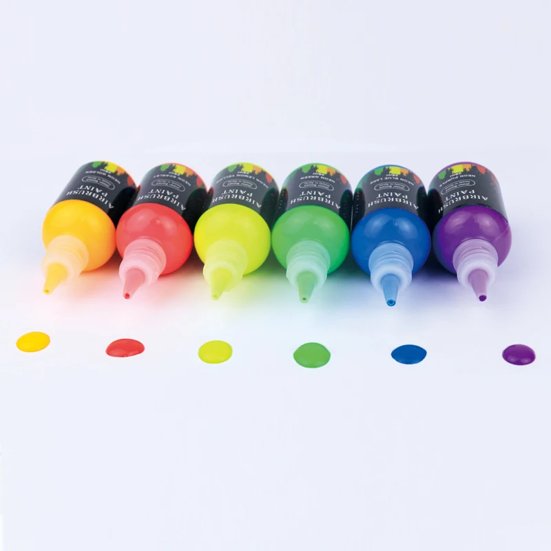 6 Colors Set Uv Neon Airbrush Paint Kit For Car Wall Leather Acrylic