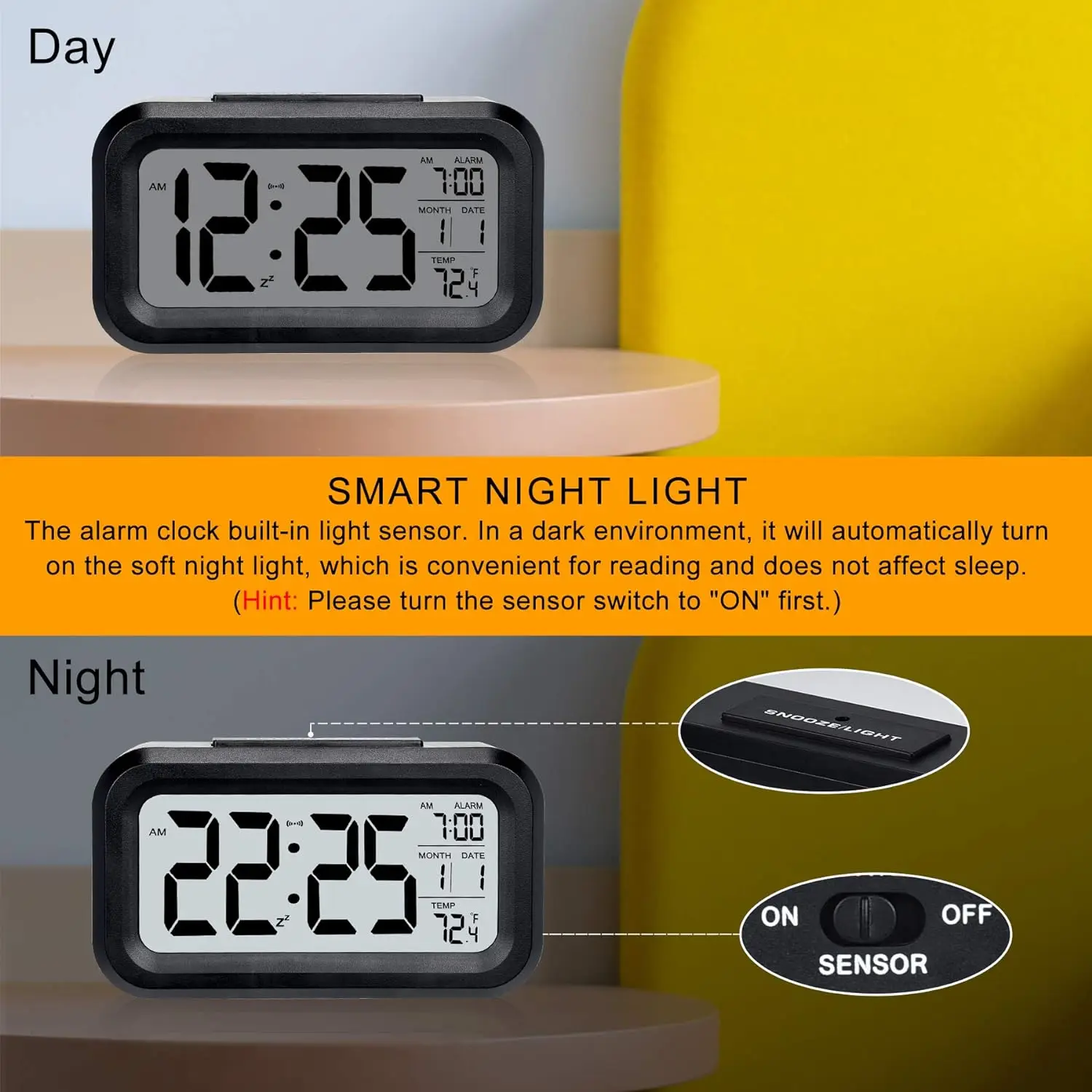 Home Decor LCD Digital Clock Large Display Calendar Date Time Temperature Led Table Desk Clock Smart Night Light Alarm Clock