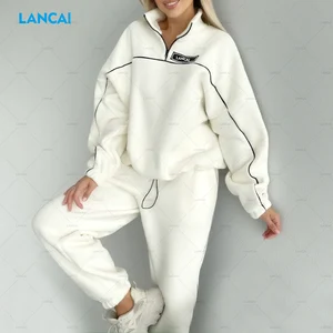 Custom Logo Women Zipper Pullover Hoodie and Jogger High Quality Embroidered Streetwear Sportswear Tracksuit Sets for Women