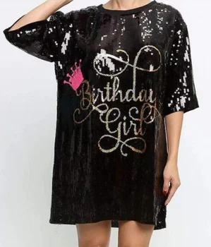 Women Casual Shirt Dress Sparkle Sequin Glitter Letter Print Party Birthday Outfits Cheap Casual Women Dress Night Club Dress