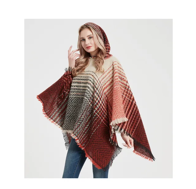 Wholesale Women Bohemian Wool Blend Hooded Cape Blanket Cloak Horn Buckle Cape Wraps Tassel Poncho Shawls For Women