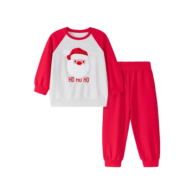 Kids Little Boys Clothing Sets 100% Cotton Long Sleeve Sweatshirt Sweatpants Cartoon Santa Pattern Casual Autumn Wear for 2-7Y