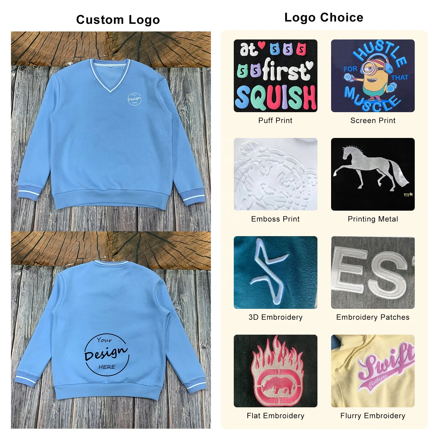 JL217D Screen Printing Cotton Blend Stripe Neckline V Neck Mens Fleece Lining Sweatshirt