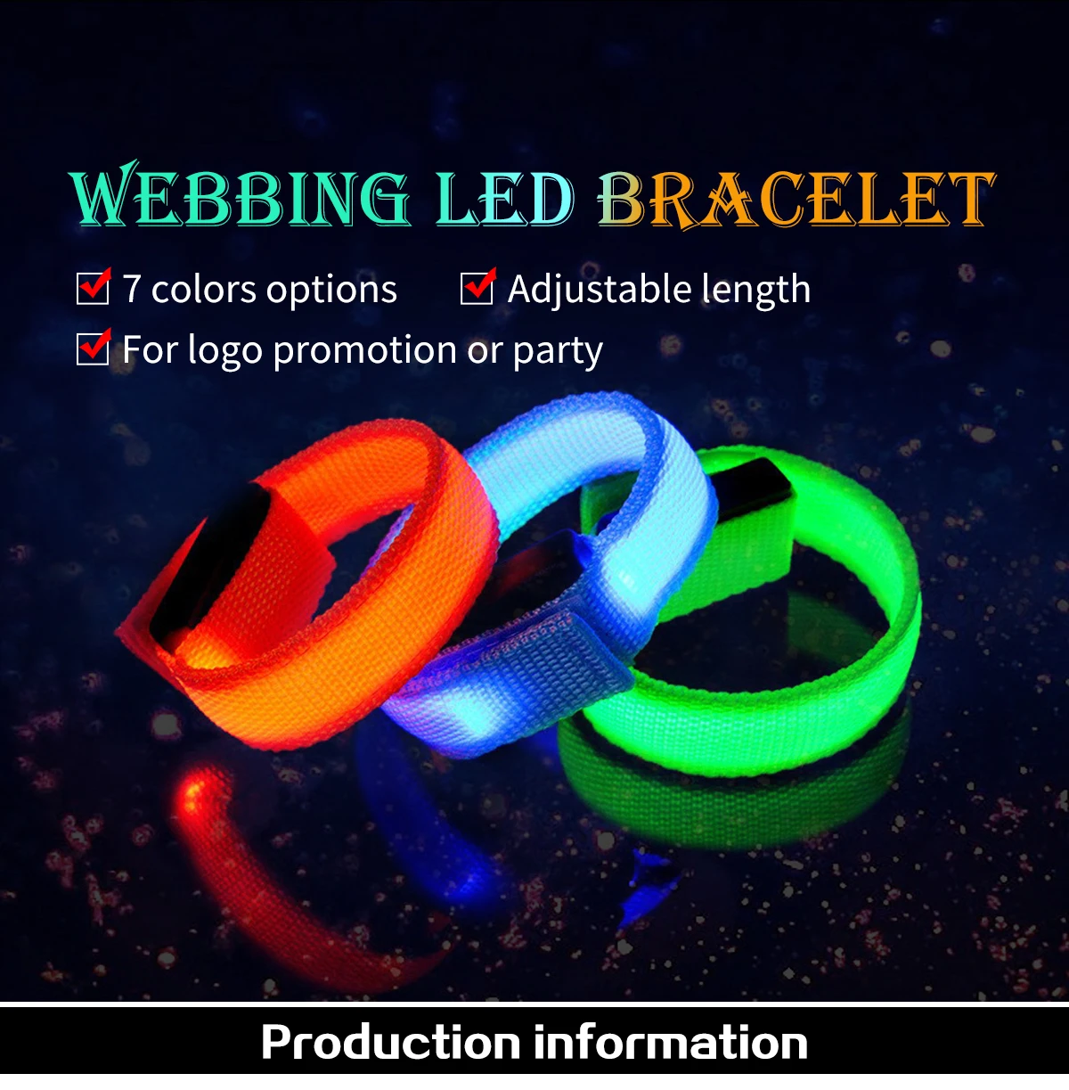 product-750-764.375 Webbing Led Lighting Bracelet Led Nylon Wristband Flashing Bracelets for Party Events