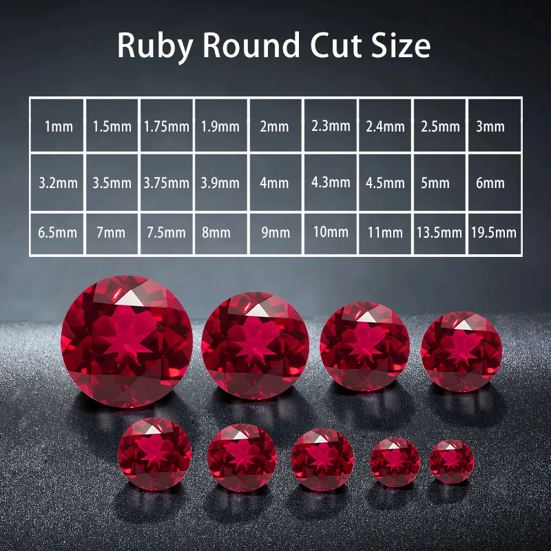 Lab Grown Ruby Round Cut Polished Blood Ruby Red Gemstones Lab Created Loose Ruby