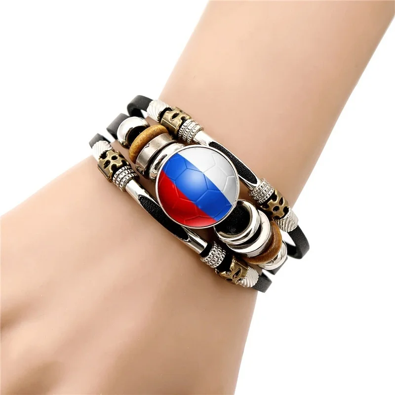 World Soccer Team Leather Bracelets Retro Punk Style