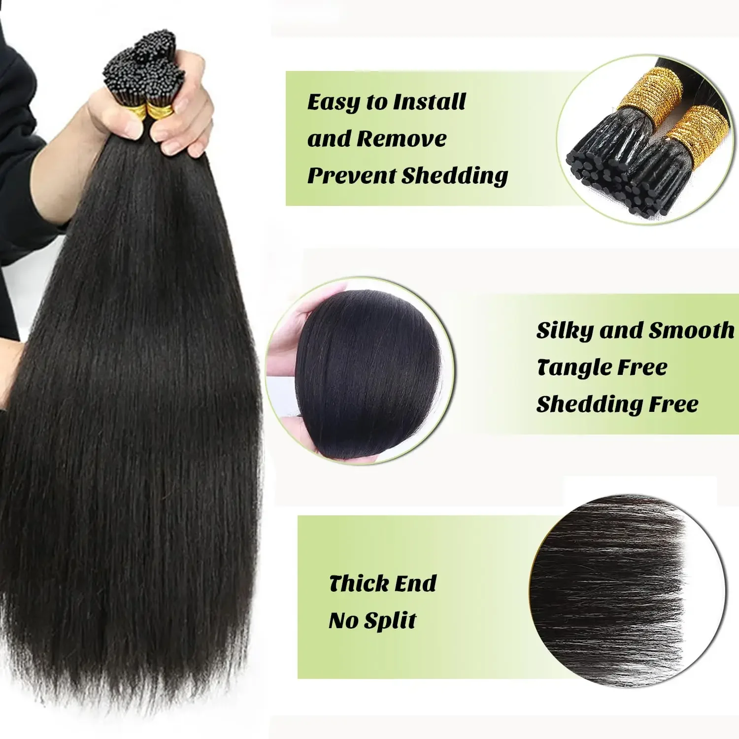 Natürliche Echthaar-Extensions, I-Tip, glatt, Remy, vorgebunden, 16-26 Zoll_voghion.com