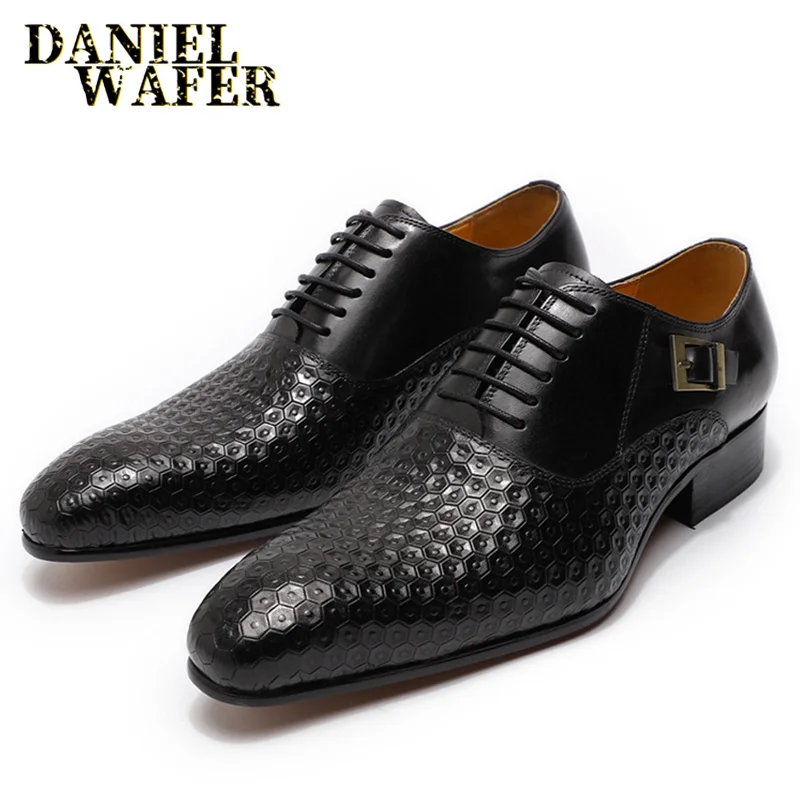 Men's Oxfords Leather Shoes Dress Formal Business Casual wedding Pointed Toe 