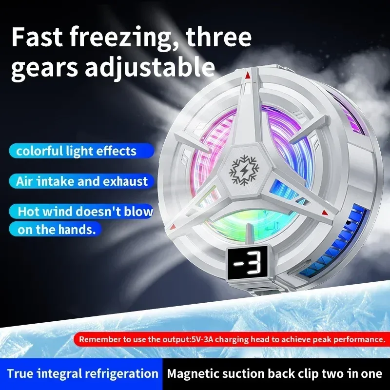 Three Gears Adjustable Magnetic Suction Mobile Phone Cooler Back Clip with Semiconductor Cooling Radiator RGB Light 300g