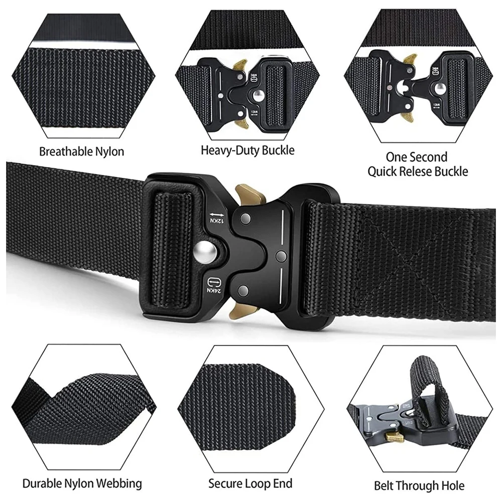 Adjustable Training Men Style Work Hiking Riggers Web Belt with Heavy Duty Quick Release Metal Buckle Tactical Belts