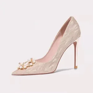 Women's Fashion SPointed Toe Bridal Wedding Shoes with Shiny Buckle Slip-On Autumn/Summer Pumps