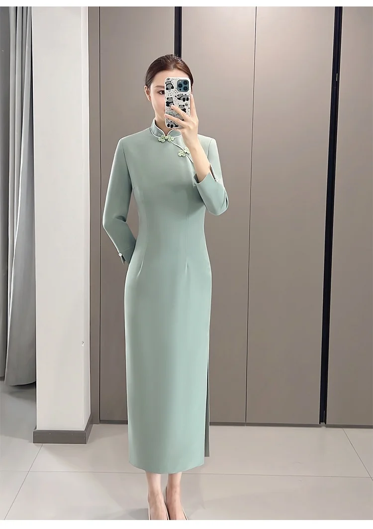 Wholesale Elegant Vintage Clothing Night Dress Chinoiserie Cheongsam Knot  Button Apparel Spring Clothes for Women Business Dress