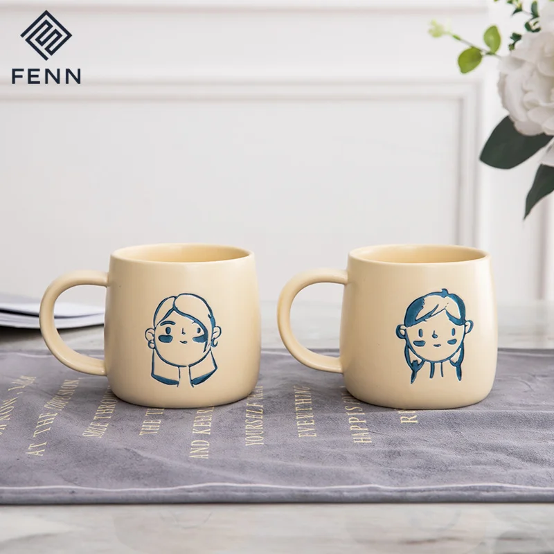 FENN Creative hand-painted household ceramic water cup coffee mug customized Mug for LOGO portrayal Head Portraits Gift Mug