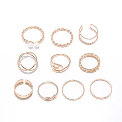 Комплект женских колец 8 шт./компл., ювелирные изделия 2021, модные женские кольца, свадебные украшения, винтажные корейские Соединенные кольца золотого и серебряного цвета