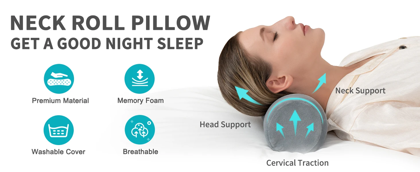 Gray Solid Color Wholesale OEM Long Bolster Style Neck Pillow Memory Foam Lumbar Roll Travel Support Pillow CE Adults Column