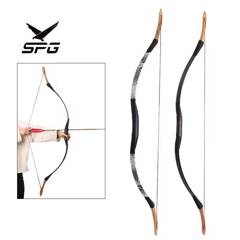 TOPARCHERY Ensemble d'arc recourbé traditionnel de 13,6 à 22,7 kg pour tir à l'arc de chasse fait à la main avec 6 flèches en bois, protège-bras, carquois (35