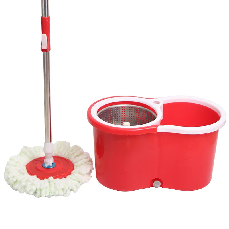 VOUNOT® Set Mocio Lavapavimenti e Secchio Strizzatore 2 Scomparti, Mop Piatto Rotante 360° con Manico in Acciaio Inox, Bianco | Leroy Merlin