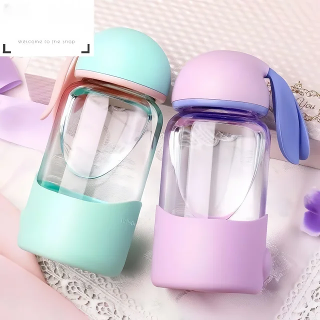 Creative children's cute rabbit glass outdoor animal cup outdoor children's cute water bottle