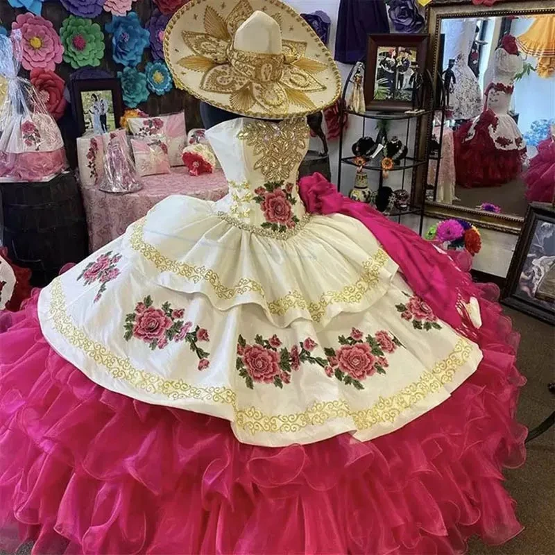 slim fit dress slacks Ruffled Off Shoulder Charro Quinceanera Dress by La Glitter 24063 10 / Plum/Gold main image 0
