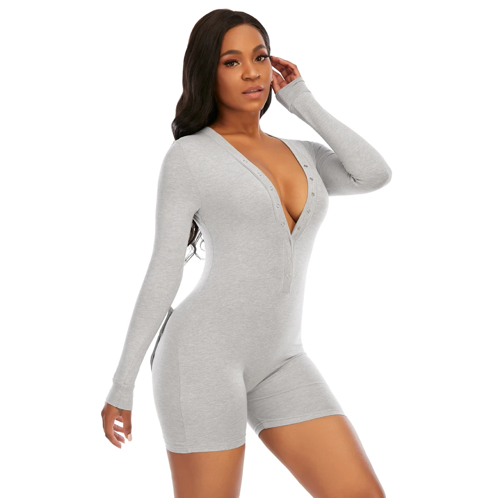 Wholesale Women sleepwear Women butt flap adult onesie pajamas sexy v neck  long sleeve bodycon blank onesie with butt flap From m.alibaba.com