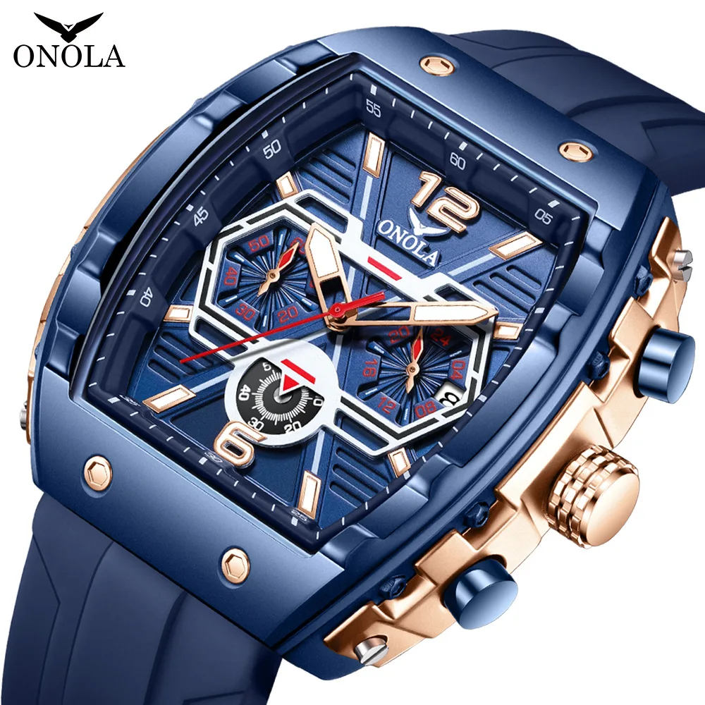 ONOLA 6852 Fashion 49mm Big Dial Watch for Men Hot Sale Sport Silicone  Strap Multifunction Chronograph Quart Watches Mens Clock
