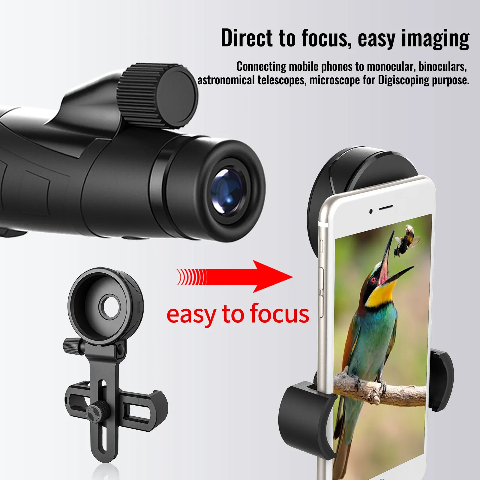 LUXUN Compatible Binocular Monocular Cell Phone Adapter Clip Spotting Scope Microscope Universal Smartphone Adapter Clip