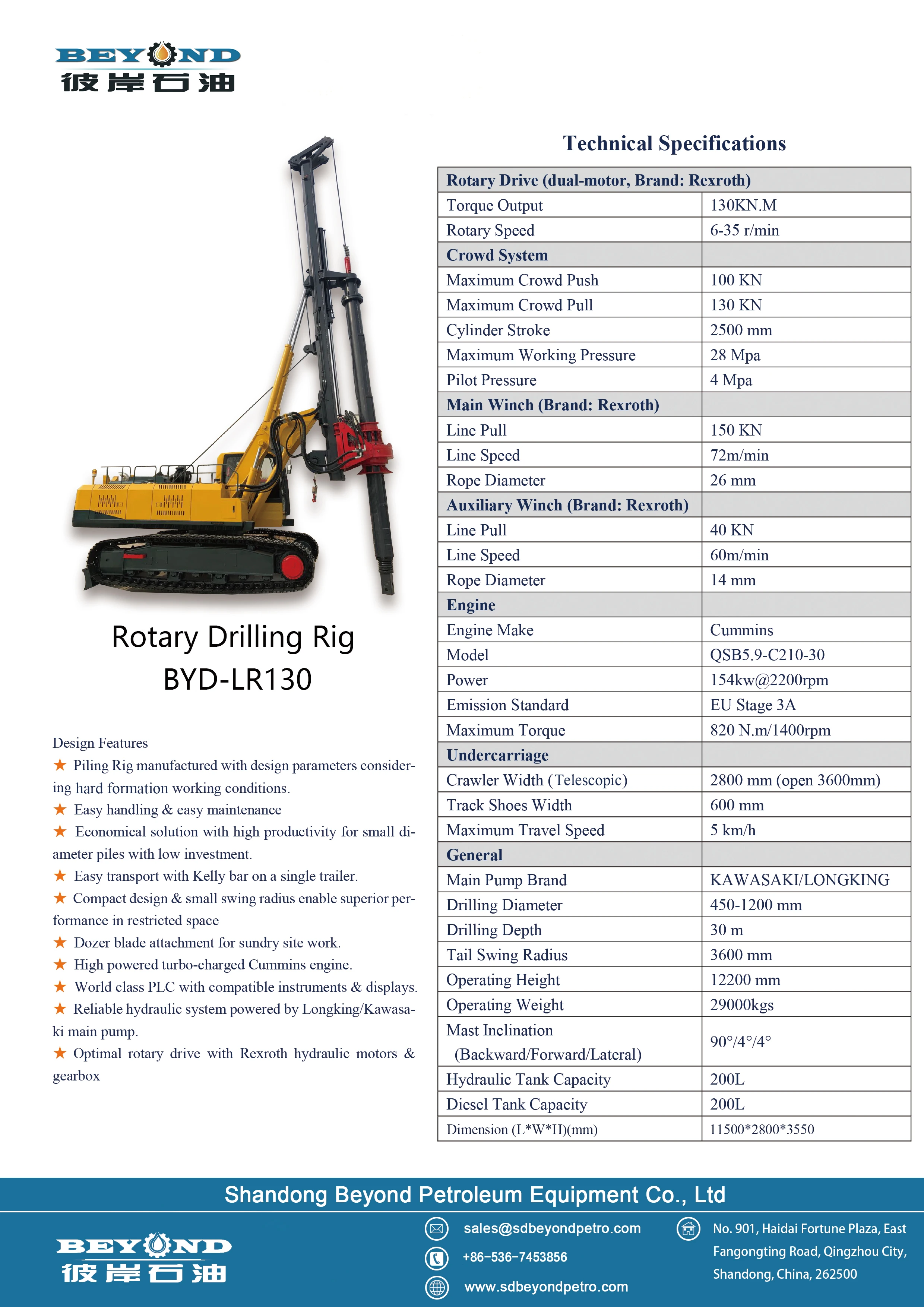 High Quality Rotary Drilling Rig Pile Rig Machine 10-40meters BYD-LR130 ...