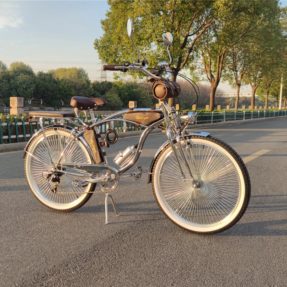 Vélo Beach Cruiser Chrome 26 Pouces – Micargi 1 Vitesse, Frein Coaster, Fourche Ressort