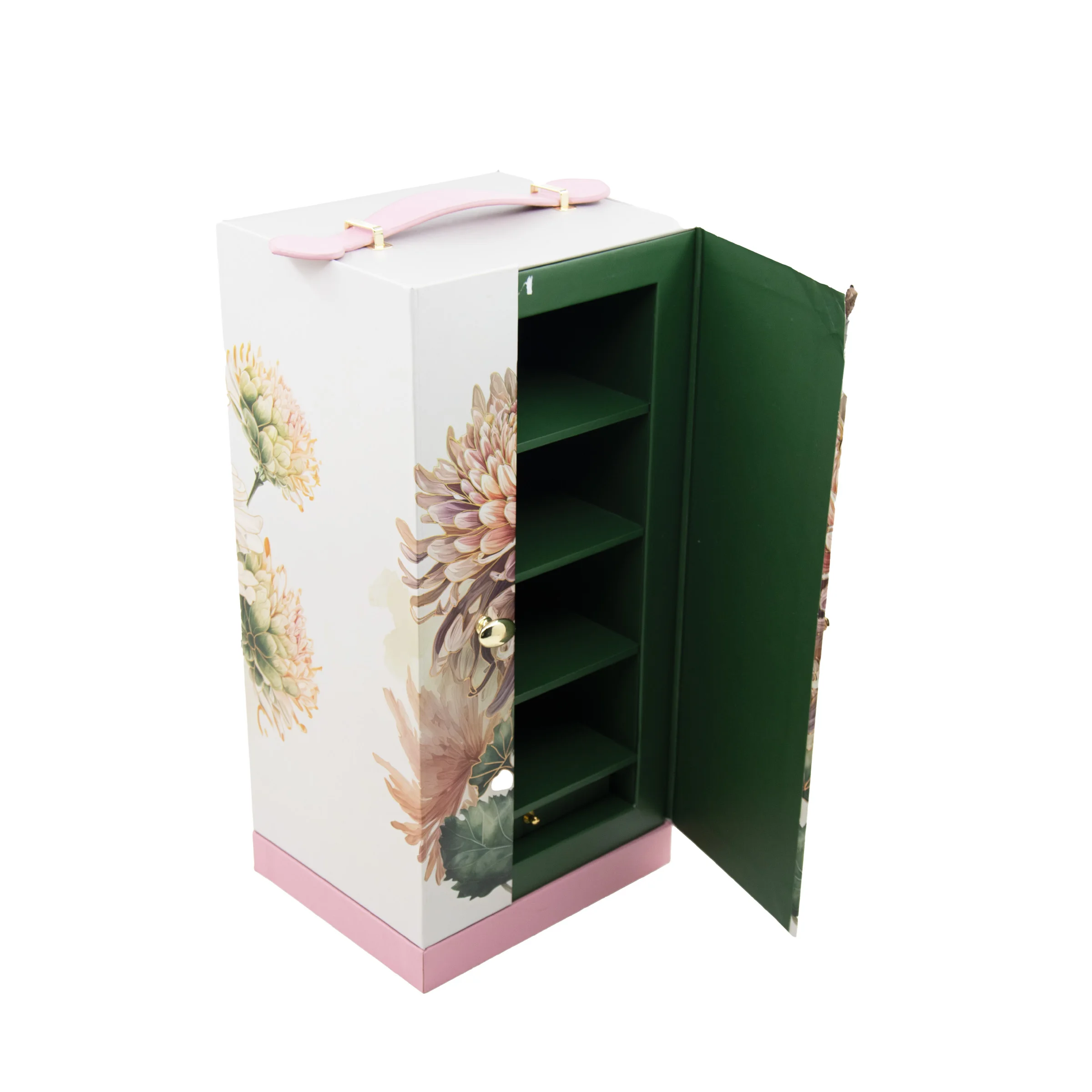 Custom Personalized Design Elegant Double Open Door Luxury Gift Packing Box with Leather Handle