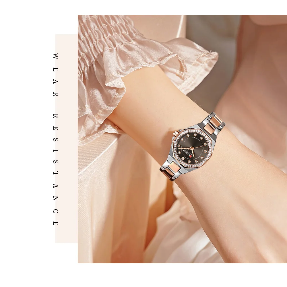 CURREN 9100 Female Stainless Steel Strap Quartz Women's Luxury Elegant Simple Diamonds Ladies Watch Waterproof Luminous Watches