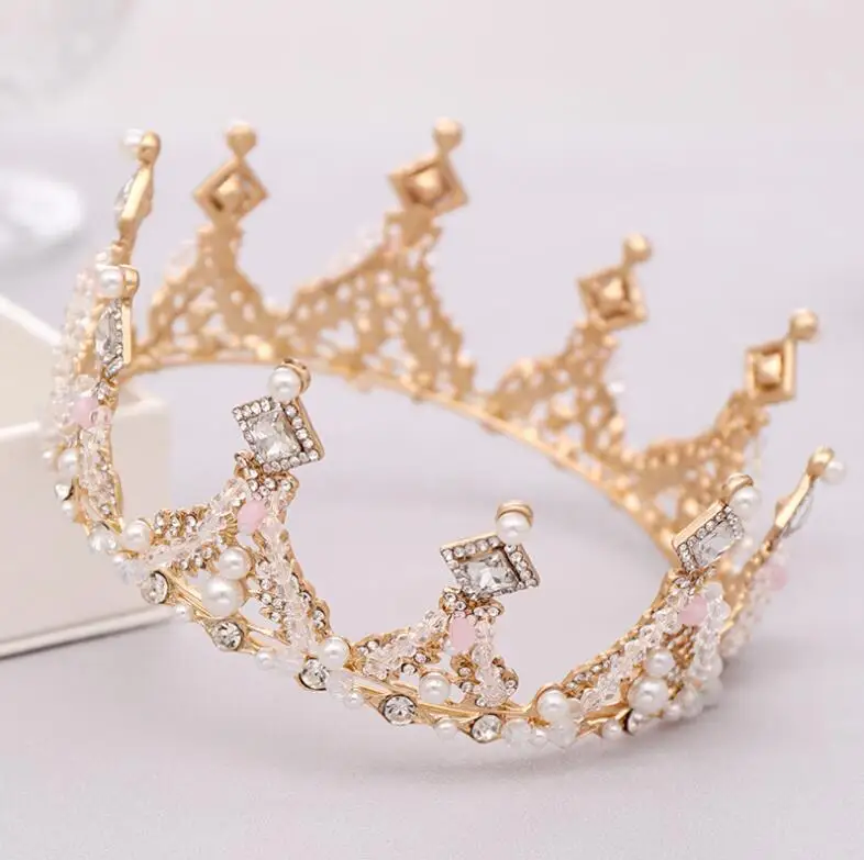 Тиары в стиле барокко для женщин винтажные золотистые украшения волос с кристаллами