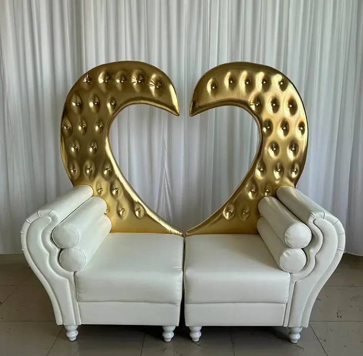 King and Queen High Back Cheaper White Gold Throne Chairs Royal Luxury Oarty Wedding Chair for Groom and Bride