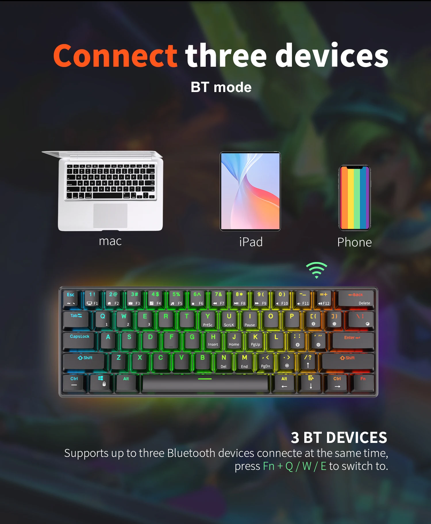 Royal Kludge Rk61 Gamer Clavier Portable Azerty Bleu Switch 61 Keys Ergonomic Key Board Wireless